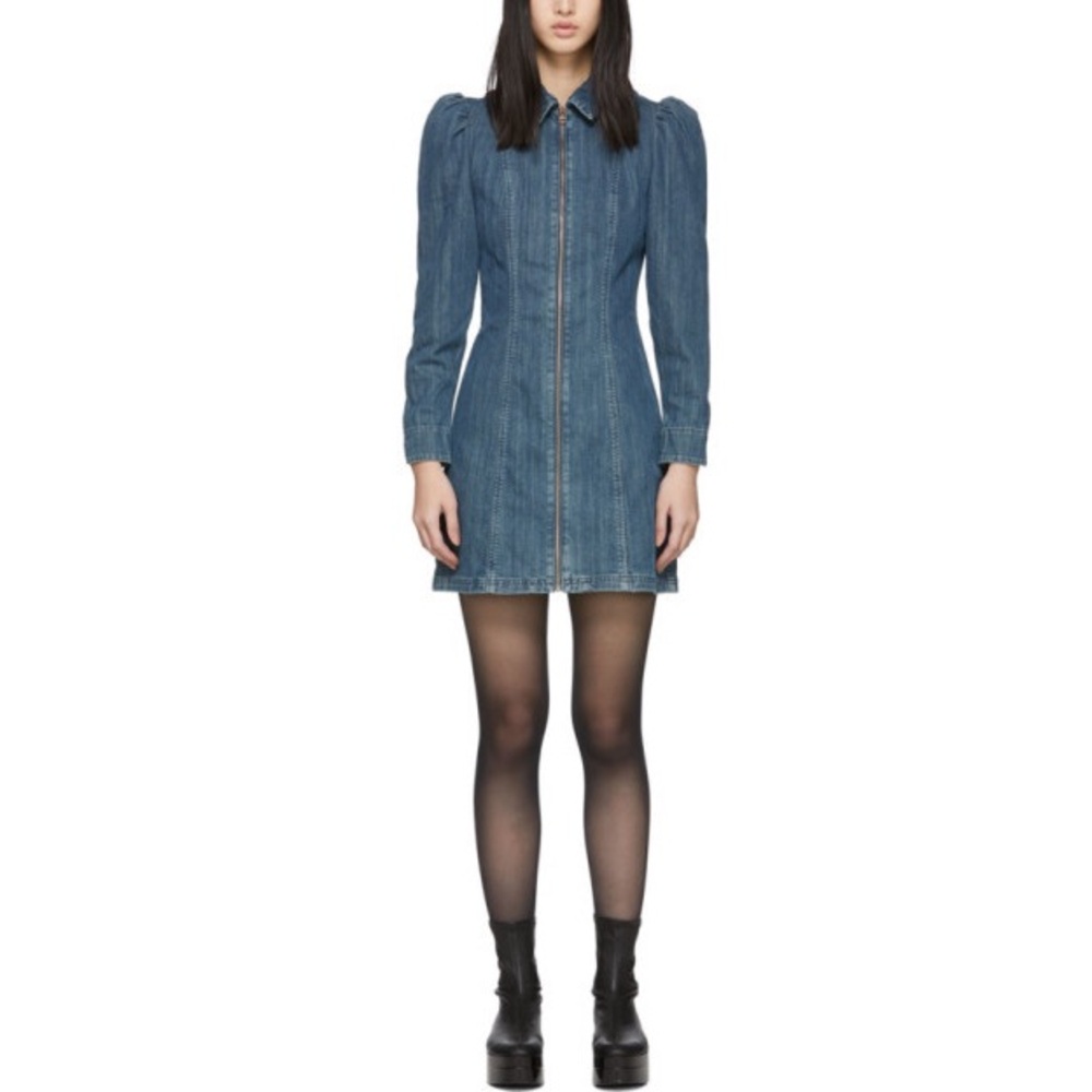 ALEXACHUNG blue denim rocky Mini Dress -
